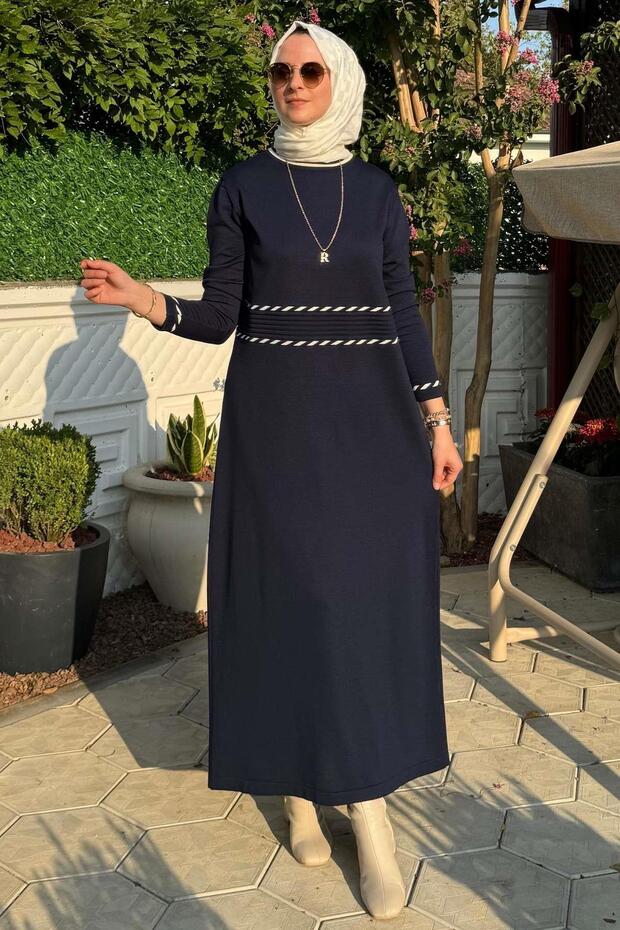 Samanyolu Lacivert Triko Elbise - 1