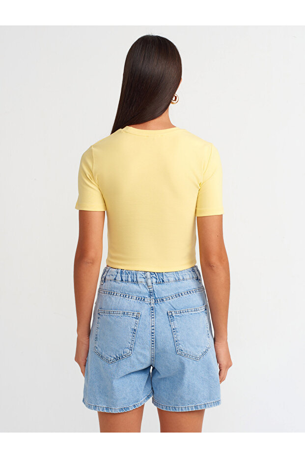 71679 Pileli Denim Şort-Mavi - 2