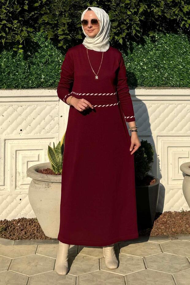 Samanyolu Bordo Triko Elbise - 1