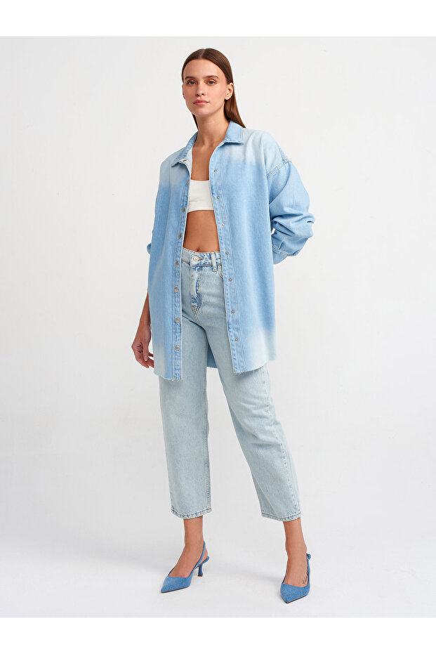 50718 Oversize Denim Gömlek-Mavi - 3