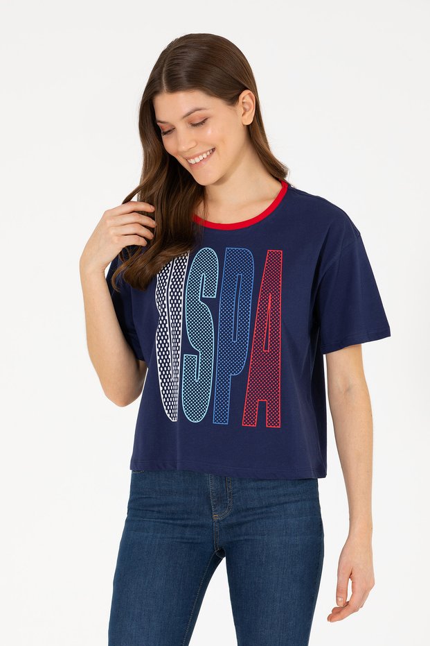 Women's Navy Blue Crew Neck T-Shirt 50264203-Vr033