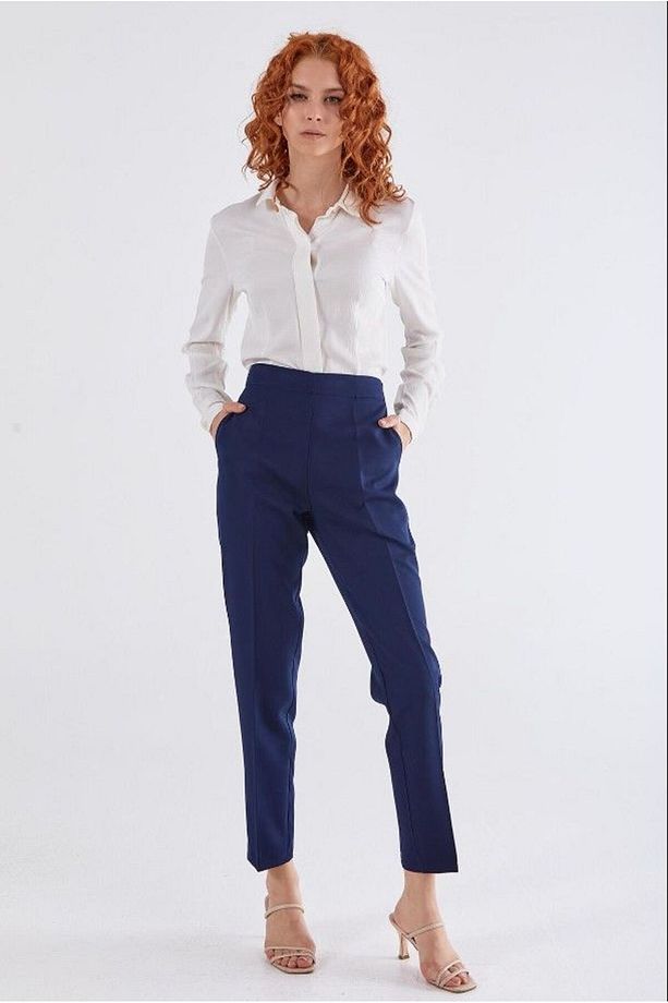 59061 Beli Yarım Lastikli Ön Cepli Klasik Dar Paça Pantolon Qys Pantlon 59061 #23-063 - 2