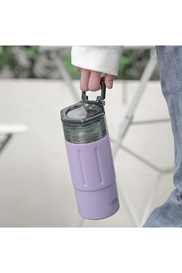 Tritan Termos Vakumlu YalıtımlI Çift Kapaklı Kulplu 600ML Mavi - 7