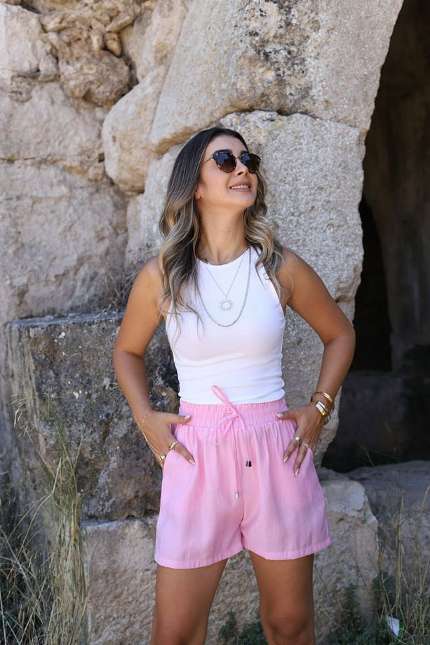 Pembe Beli Lastikli Şort - 2