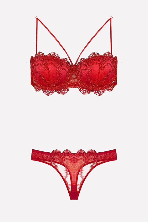 Supported Strapless Red Bra Set 4591 - 2