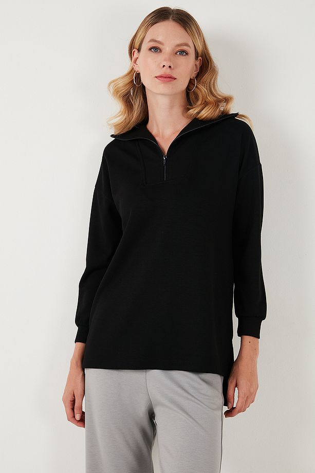 Regular Fit Fermuarlı Yaka Önü Kısa Arkası Uzun Sweat Sweat 5865876 - 4