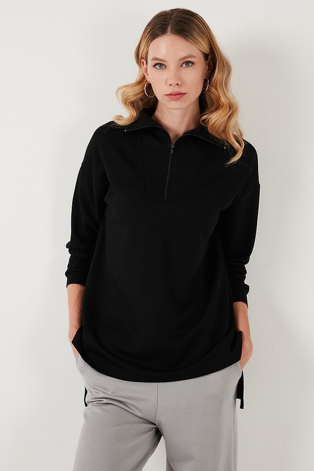 Regular Fit Fermuarlı Yaka Önü Kısa Arkası Uzun Sweat Sweat 5865876 - 6