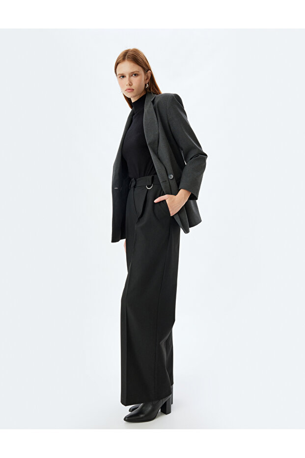 Palazzo Trousers with Wide Legs and Pleated Detail