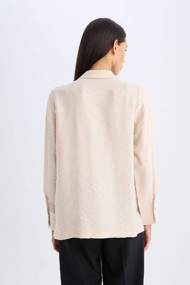Oversize Geniş Kalıp Basic Düz Çift Cepli Uzun Kollu Viskon Gömlek D4739ax24au - 6