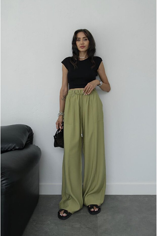 Oil Green Noemi Rope Lace-Up Trousers