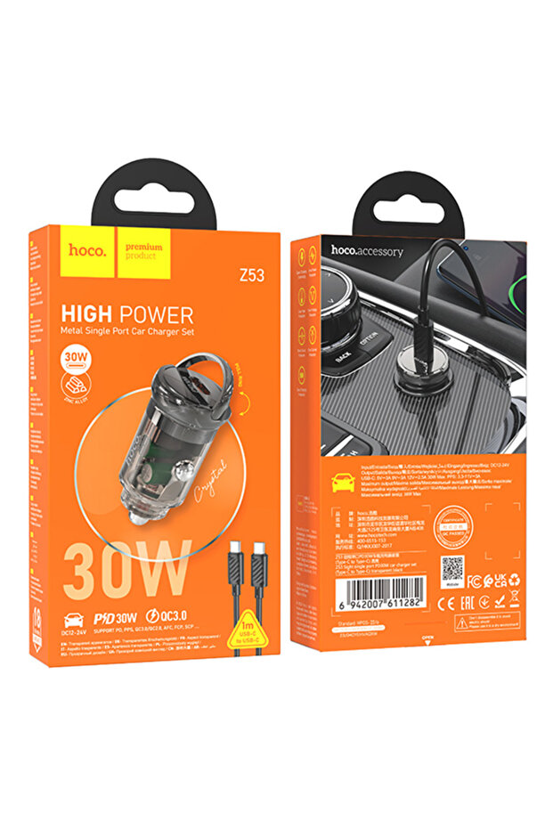 Z53 Sight Single Pd30w Type-c Girişli Araç Çakmaklık Hızlı Şarj Aleti Type-c To Type-c Kablo - 5