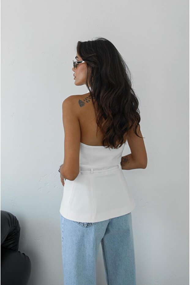 White Blouse with Strings - Snap Design - 4