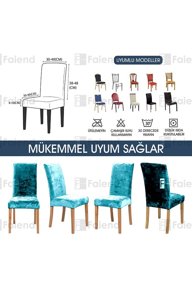Kaliteli Likralı Kadife Sandalye Örtüsü Sandalye Kılıfı Mutfak Sandalye Örtüsü Sandalye Koruma 6li - 5