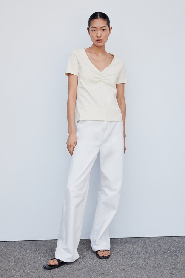Cotton T-Shirt with Pucker Detail