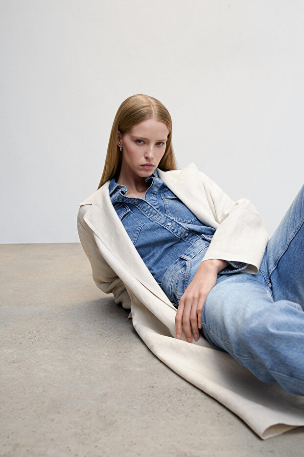 100% linen trench coat lapels - 7