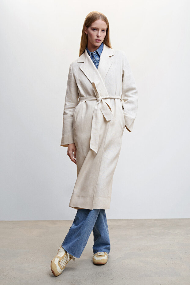 100% linen trench coat lapels - 1