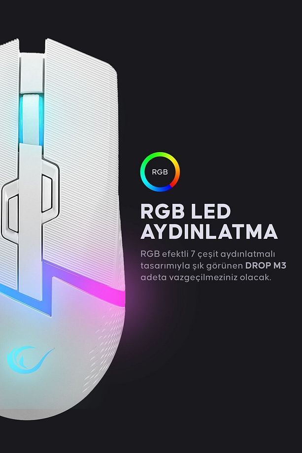 Dropm3 Beyaz Rgb Şarjlı Kablolu/kablosuz 10000 Dpi Oyuncu Mouse - 4