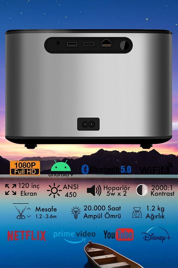 Projeksiyon Taşınabilir Sinema Projektörü 1280 * 720p Ev Sineması Bluetooth Android 11 Akıllı Wifi - 8