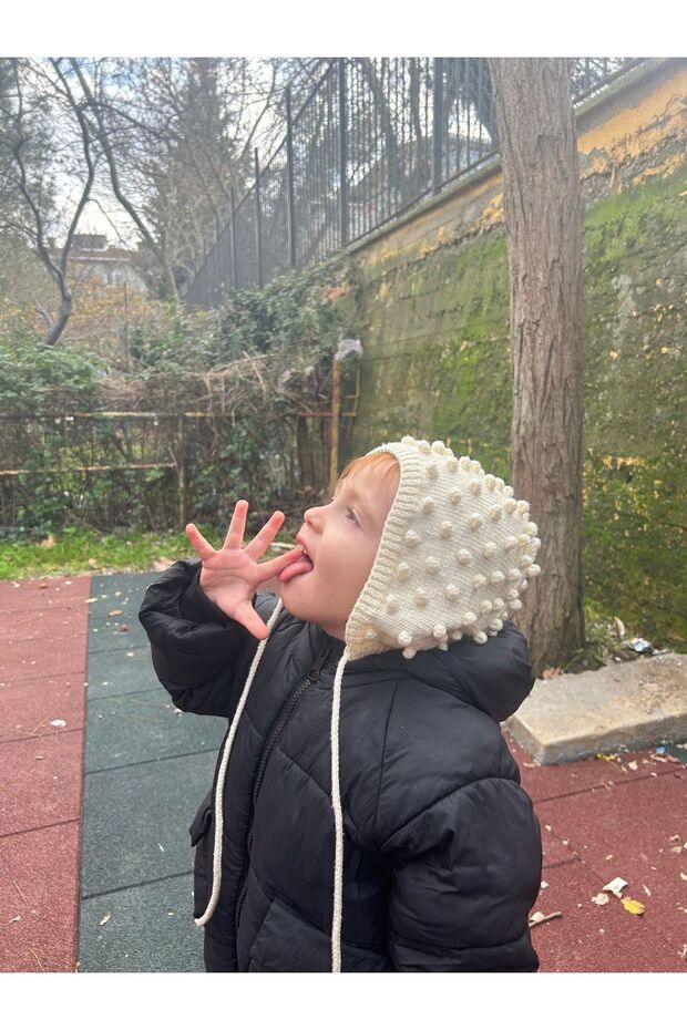 El Örgüsü Ekru Popcorn Model Bebek Bonnet Şapka - 3