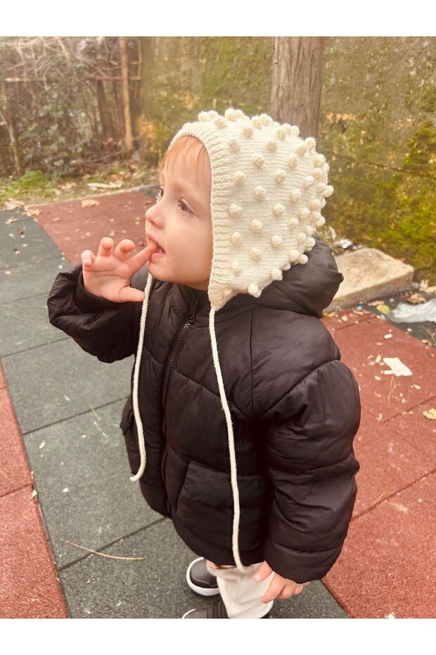 El Örgüsü Ekru Popcorn Model Bebek Bonnet Şapka - 2