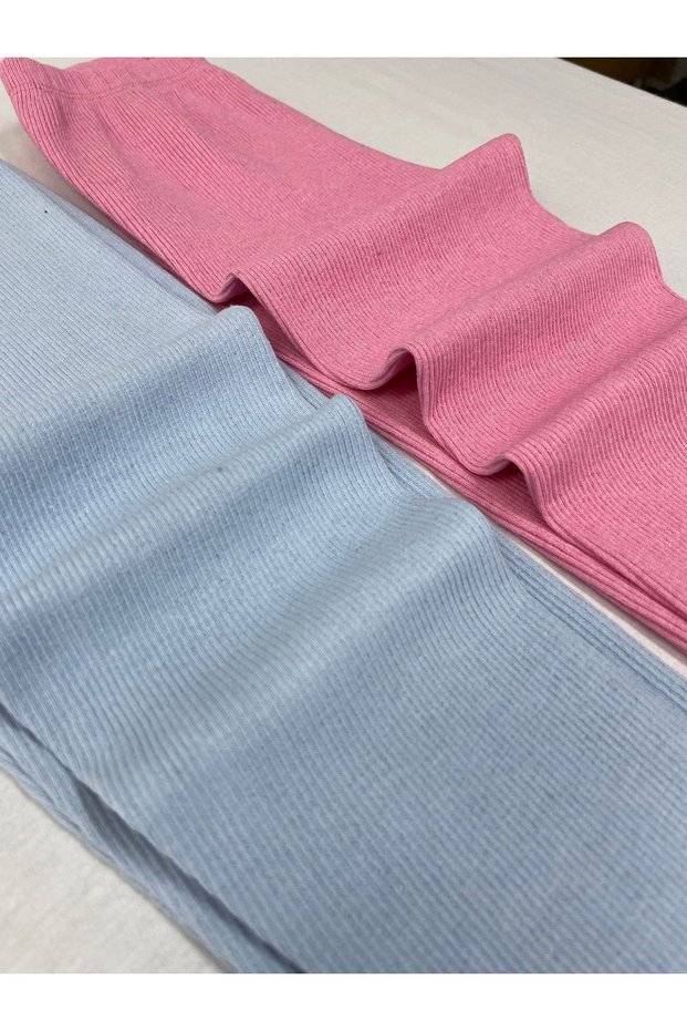 Flexible Ribbed Blue - Pink 2-Piece Girls' and Boys' Tights