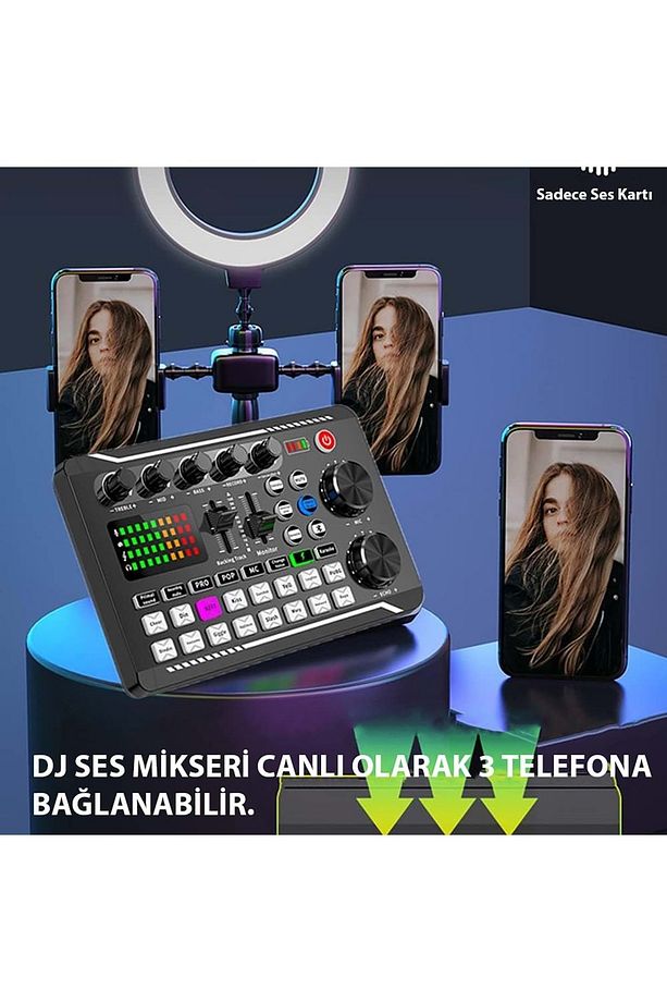 Stüdyo Ses Mikseri Şarjlı F998 Bluetooth DJ Canlı Yayın Kondenser Mikrofon Bağlantısı - 5