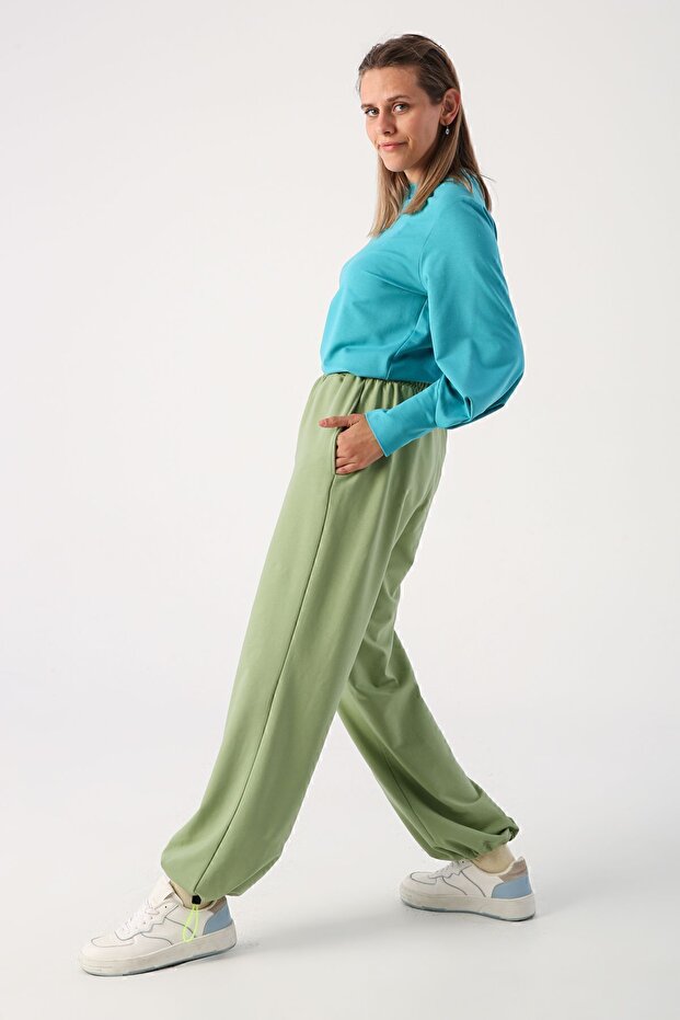 Light Green Elasticated Drawstring Sweatpants - 1