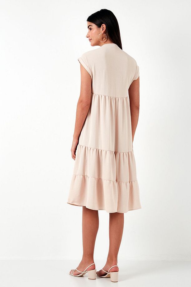 Relaxed Fit V Yaka Volanlı Midi Elbise  ELBİSE 66923982S4 - 6