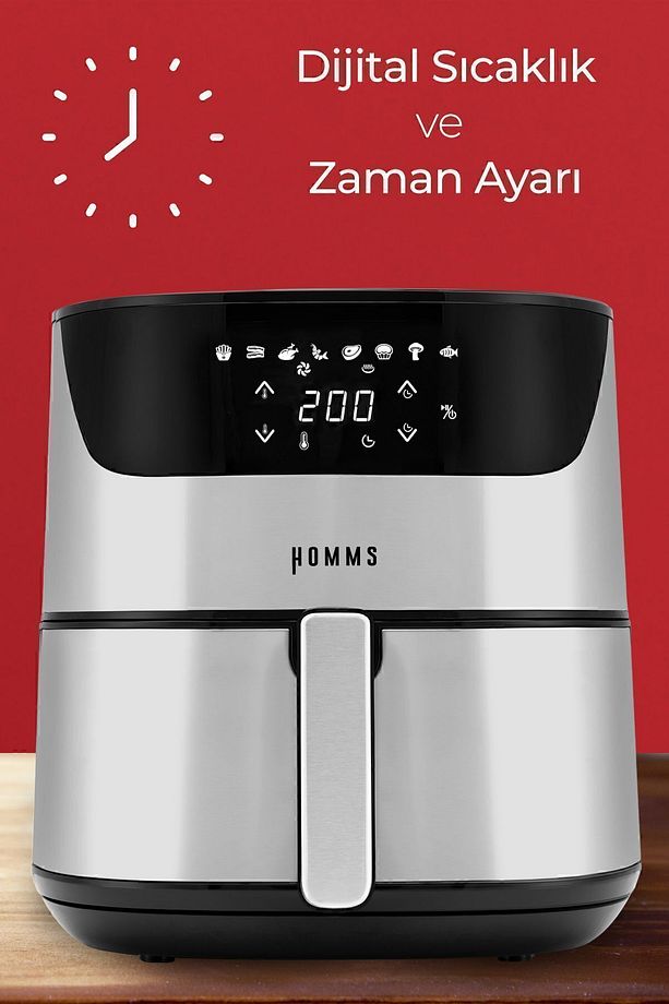 H40 2000 Watt Yüksek Güç 6,4L Inox Geniş Xxl Dokunmatik Airfryer Yağsız Sıcak Hava Fritözü - 3