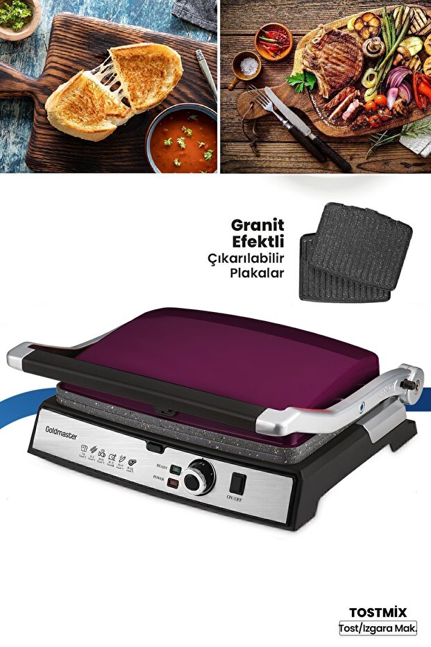 Tostmix Purple Stainless Steel 2000 Watt Granite Removable Plate Toaster and Grill Machine