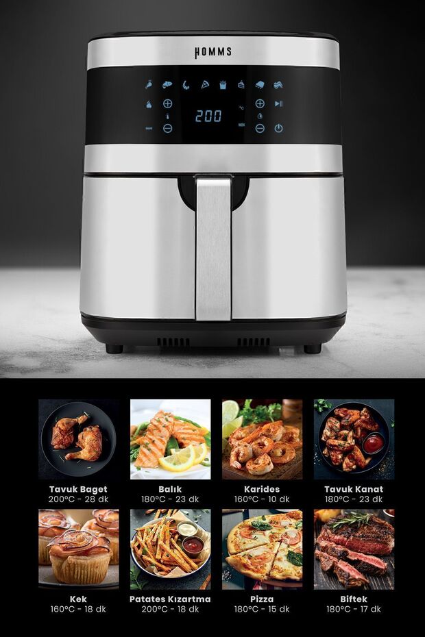 H30 Xxl 7 Litre Geniş Hazneli Dokunmatik 8 Ön Ayarlı Airfryer Sıcak Hava Fritözü - 2
