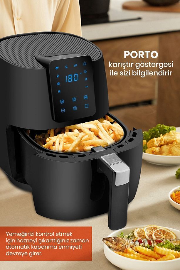 Porto Dijital Dokunmatik 10 Ön Ayarlı 4.5 Litre Airfryer Yağsız Kızartma Sıcak Hava Fritöz - 3