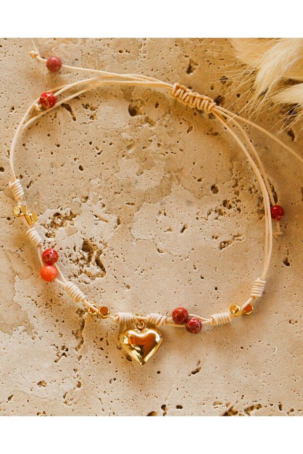 Varacite Natural Stone Heart Detailed Rope Bracelet