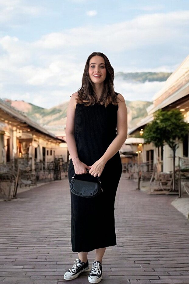 Ceketli Elbiseli Triko Takım - Siyah - 2