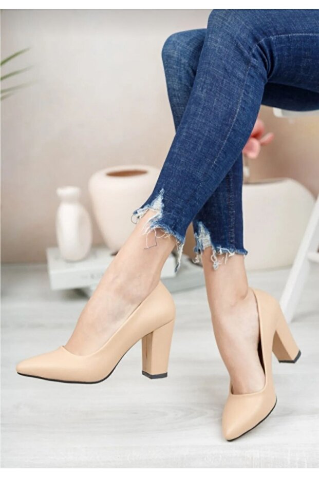 Thick Heel Nud Skin Women's Stiletto