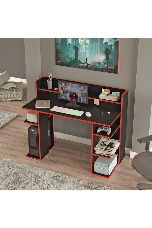 Vader Oyuncu Masası Gaming Çalışma Masası Siyah-Kırmızı VR1-BK - 4