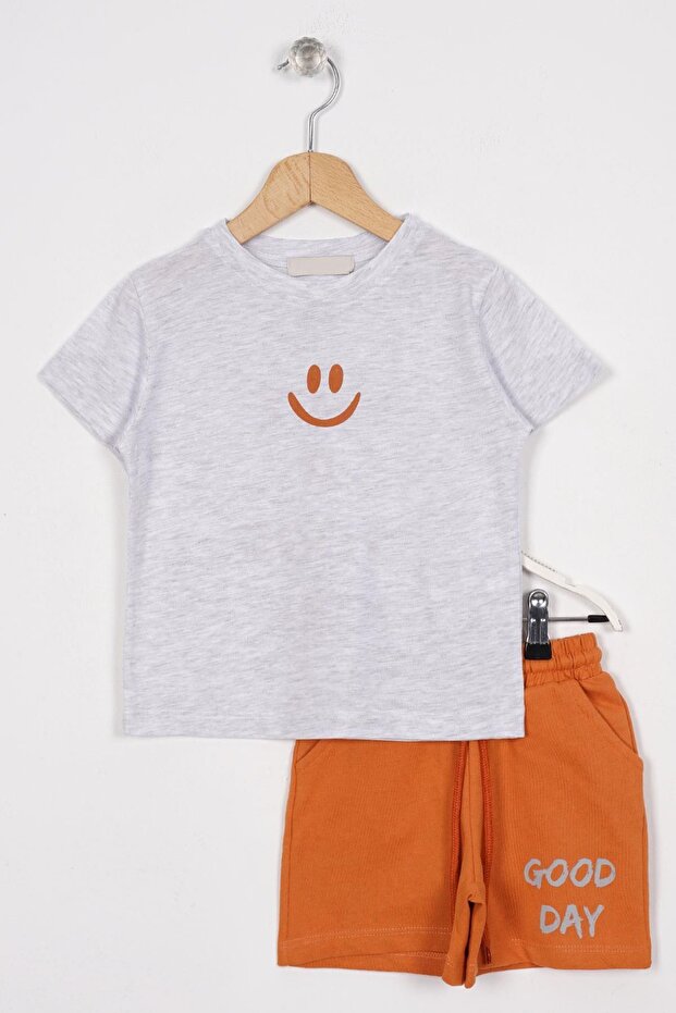 Smile Printed, Text Printed on the Back, Karmelange Color Boys' Capri Set