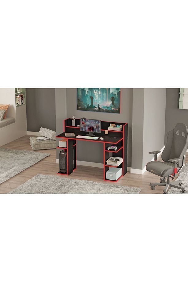 Vader Oyuncu Masası Gaming Çalışma Masası Siyah-Kırmızı VR1-BK - 5