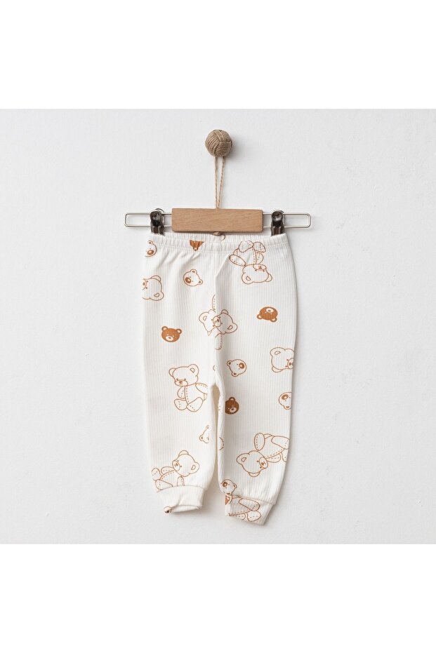 Teddy Bear Patterned Cuffed Baby Single Bottom 100% Cotton 1-3-6-9 Months