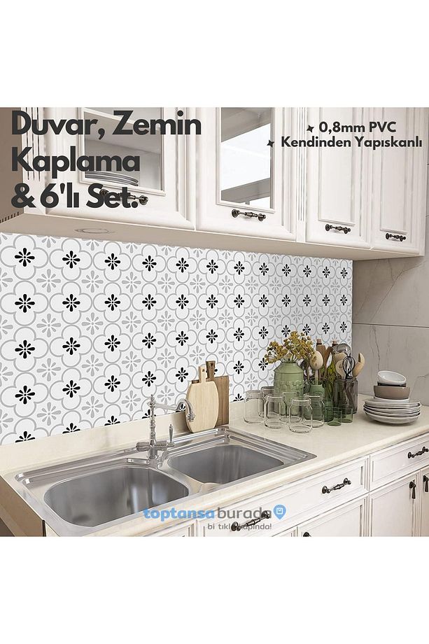 6Adet 20cm×20cm Kendinden Yapışkanlı Duvar Kaplama Mutfak Banyo PVC Sticker Dekorasyon - 4