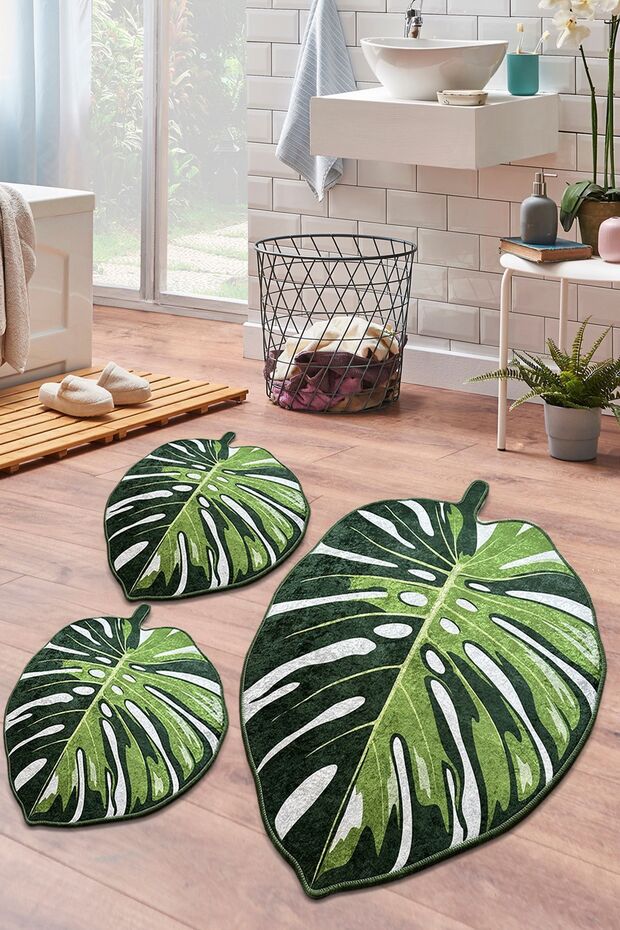 Lapel Green Set of 3 Bathroom Rugs