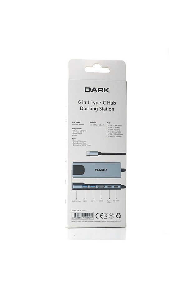 6 in 1 USB 3.2 Type-C to Ethernet / Hdmi / USB-C PD 100W Macbook & Notebook için Port Çoklayıcı Hub - 6