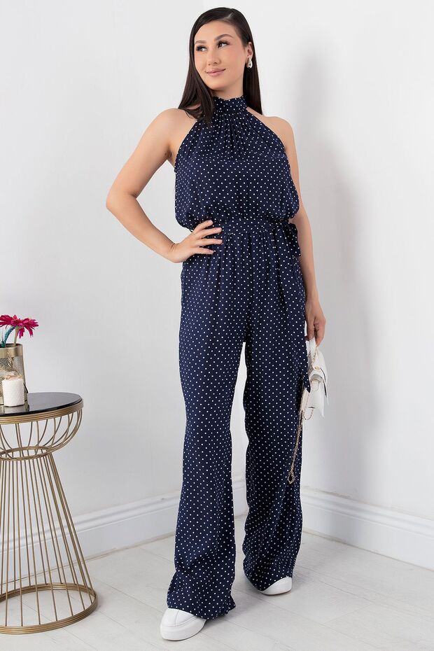 Halter Yaka Kuşaklı Puanlı Tulum VRN7818 - 4