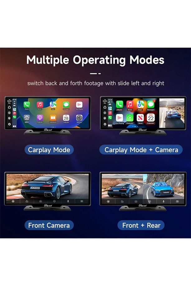 10" Taşınabilir Apple CarPlay & Android Auto, Ön & Arka Kameralı Torpido Üstü Araç Multimedya - 6