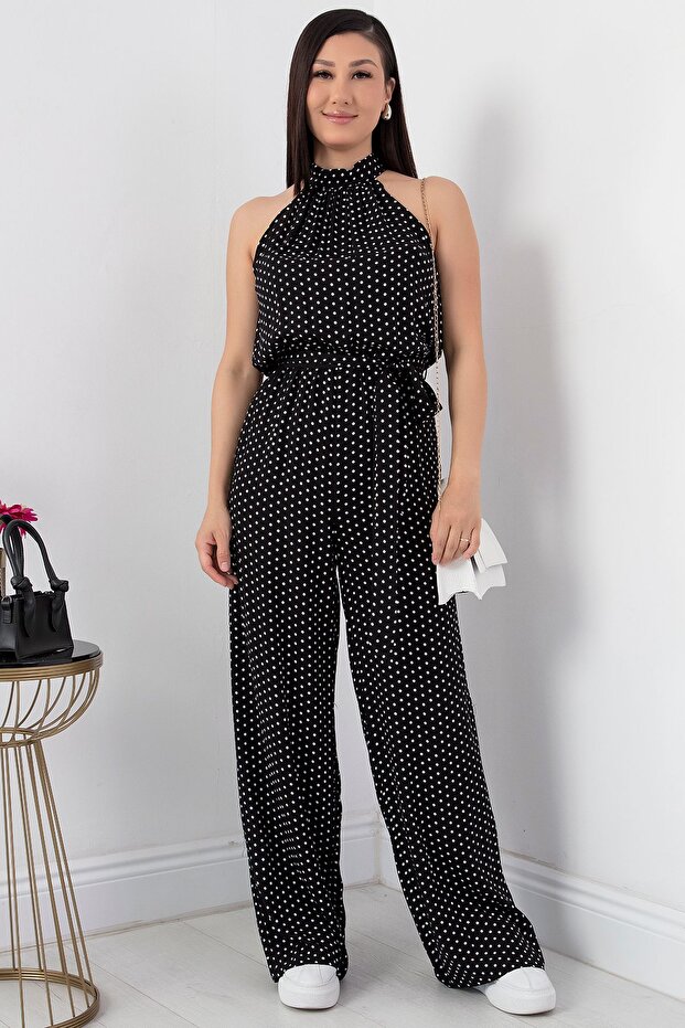 Halter Yaka Kuşaklı Puanlı Tulum VRN7818 - 1