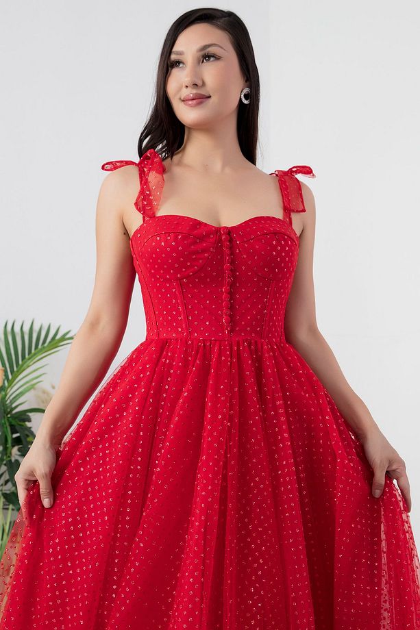 Askılı Simli Tül Elbise ECR5331 - 2