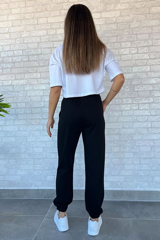 Siyah Paça Lastikli Kadın Jogger Eşofman Altı - 4
