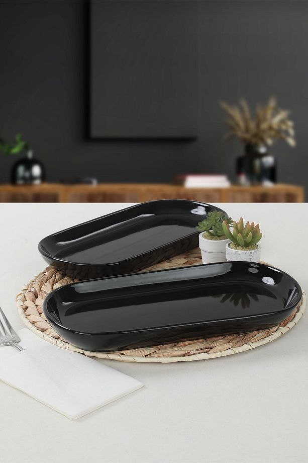 Siyah Noyan Kayık Tabak 28 Cm 2 Adet - 1