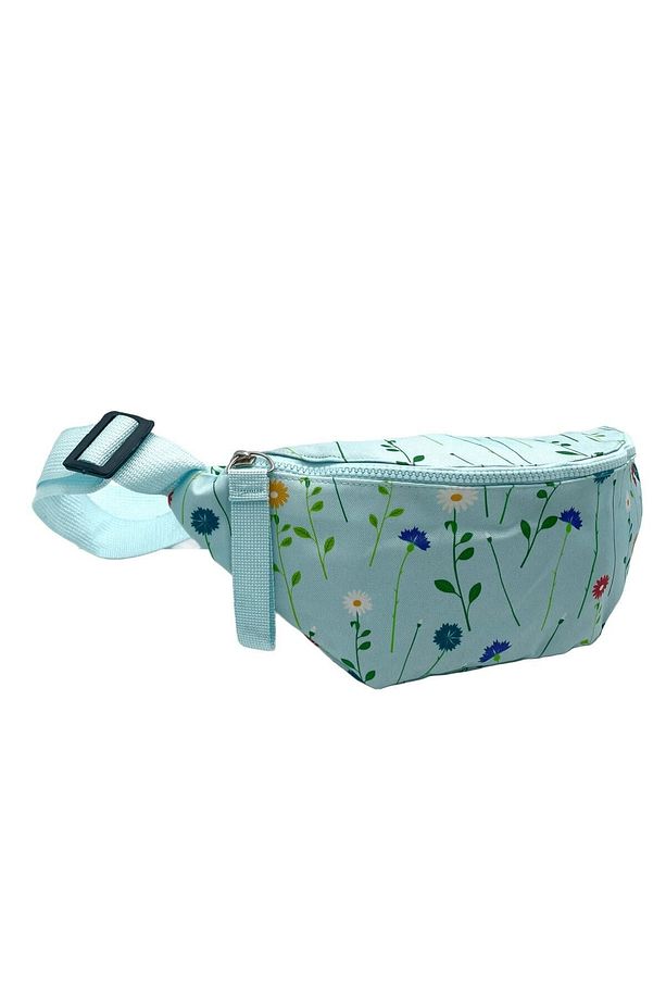 Bebe Mavi Çiçek Desen Bel Çantası/su Geçirmez Kumaş/unisex/geniş Iç Hacim - 1
