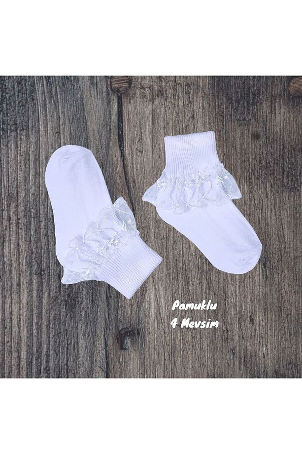 Pamuklu Dantelli Kız Çocuk Soket Çorap - 3